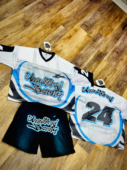 White & Carolina Blue Jersey Set